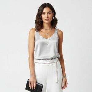 PJ Harlow Gray Sleeveless Jackie Shiny Fabric Tank Top S